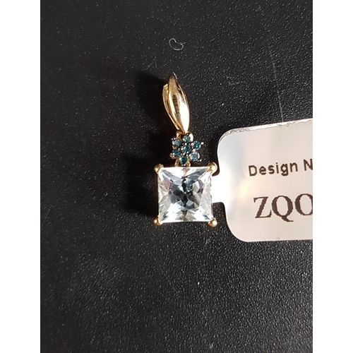 92 - CERTIFIED AQUAMARINE AND BLUE DIAMOND PENDANT
the square cut Idar aquamarine weighing 1.04cts, below... 