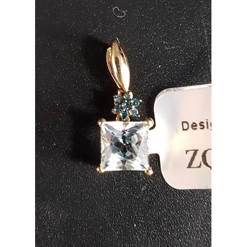 92 - CERTIFIED AQUAMARINE AND BLUE DIAMOND PENDANT
the square cut Idar aquamarine weighing 1.04cts, below... 