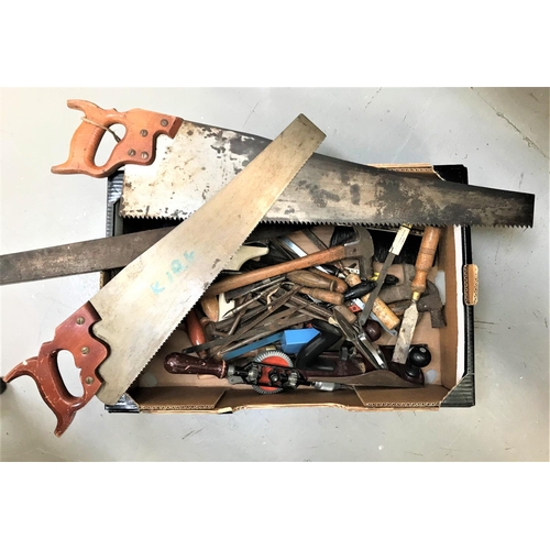 324 - SELECTION OF VINTAGE TOOLS
including hand saws, various chisels, spirit level, plane, etc