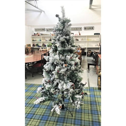 376 - HO HO HO, A 7' COPENHAGEN CHRISTMAS TREE
pre lit, with berries and snow, on a folding stand, boxed