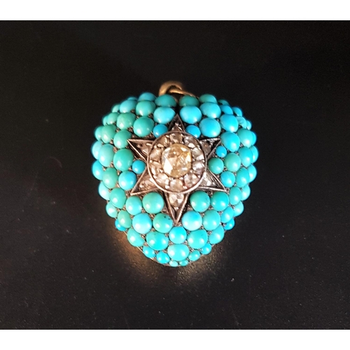 163 - DIAMOND AND TURQUOISE SET HEART SHAPED LOCKET PENDANT
the central rose cut diamond cluster in multi ... 