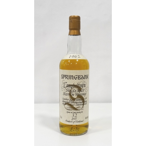 693 - SPRINGBANK 1962 - 32YO
A wonderfully rare bottle of the Springbank 1962 Vintage Single Malt Scotch W... 