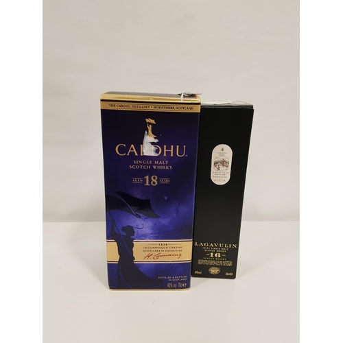 95 - TWO BOTTLES OF SINGLE MALT SCOTCH WHISKY 
comprising one bottle of Cardhu 18 year old (70cl; 40% abv... 