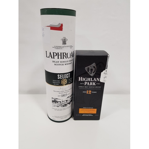 96 - TWO BOTTLES OF SINGLE MALT SCOTCH WHISKY 
comprising one bottle of Laphroaig Select (70cl; 40% abv);... 