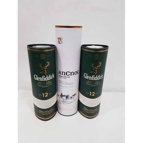 97 - THREE BOTTLES OF SINGLE MALT SCOTCH WHISKY 
comprising one bottle of AnCnoc Highland Single Malt  (7... 