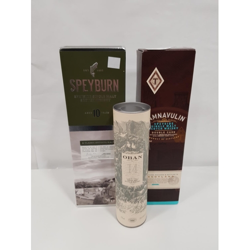 98 - THREE BOTTLES OF SINGLE MALT SCOTCH WHISKY 
comprising one bottle of Speyburn 10 year old (70cl; 40%... 