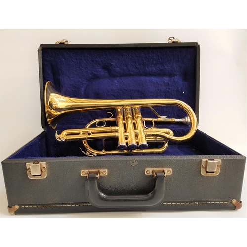 304 - YAMAHA CORONET
in gilt brass with a Denis Wick of London mouthpiece, contained in a plush lined hard... 