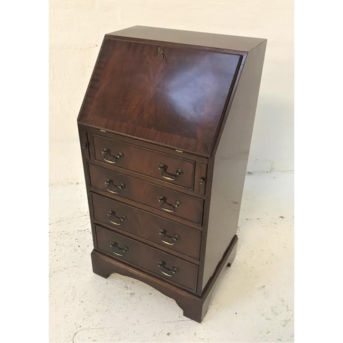 399 - MAHOGANY AND CROSSBANDED BUREAU
the fall flap with a green leather insert and a fitted interior, abo... 