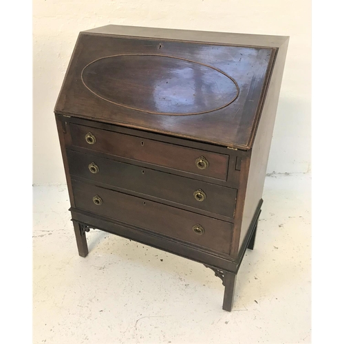 401 - MAHOGANY BUREAU
the fall flap with applied oval bead decoration, opening to reveal a fitted interior... 