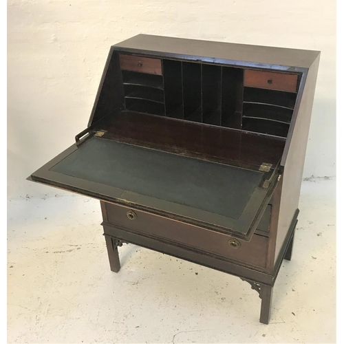 401 - MAHOGANY BUREAU
the fall flap with applied oval bead decoration, opening to reveal a fitted interior... 