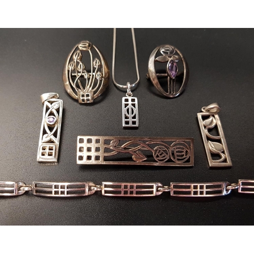 76 - SELECTION OF CHARLES RENNIE MACKINTOSH STYLE SILVER JEWELLERY
including three pendants, one on silve... 