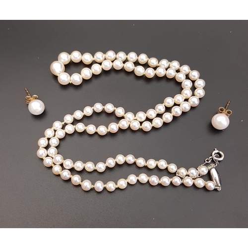 69 - GRADUARED PEARL NECKLACE
with individually knotted pearls, nine carat white gold barrel shaped clasp... 