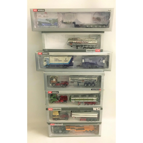 333 - SEVEN WSI DIE CAST TRUCKS AND TRAILERS
including Richard Healey DAF XF, James C.C. Ferguson DAF XF, ... 