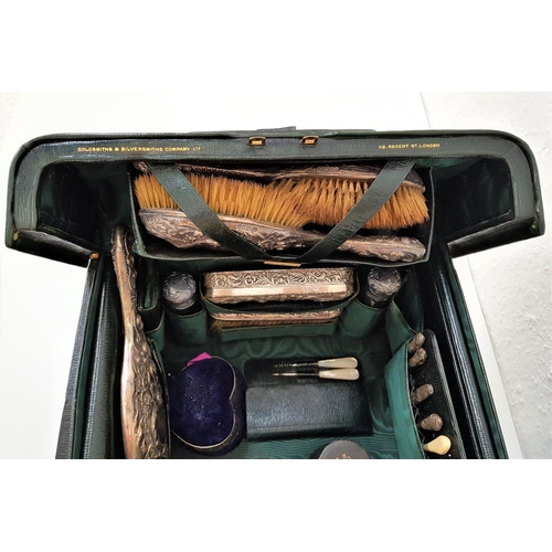 153 - IMPRESSIVE EDWARDIAN TRAVELLING GREEN LEATHER VANITY CASE
of Gladstone type, by Goldsmiths & Silvers... 