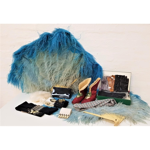 318 - SELECTION OF LADIES ACCESORIES
including a pair of vintage red satin lace up fur lined boots, select... 