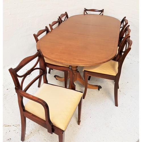 760 - REGENCY STYLE MAHOGANY D END DINING TABLE
with an extra leaf, standing on twin turned columns, each ... 