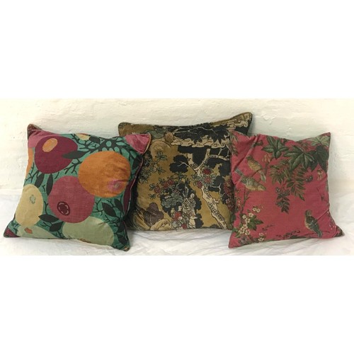 612 - EIGHT VARIOUS CUSHIONS
comprising three velvet teal coloured cushions by Paoletti, one printed with ... 