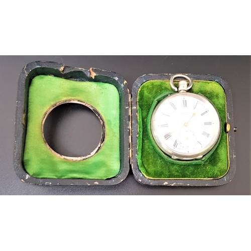 143 - CONTINENTAL SILVER CASED POCKET WATCH IN SILVER MOUNTED STAND
the white enamel dial marked 'Kendal &... 