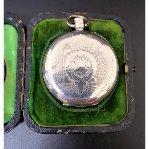 143 - CONTINENTAL SILVER CASED POCKET WATCH IN SILVER MOUNTED STAND
the white enamel dial marked 'Kendal &... 