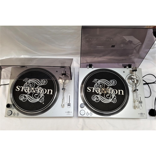 432 - TWO STANTON STR8-30 DIRECT DRIVE TURNTABLES
with straight tone arms, with boxes