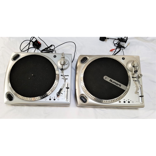 437 - TWO NUMARK TT1610 TURNTABLES
both in silver one with tonearm counterweight