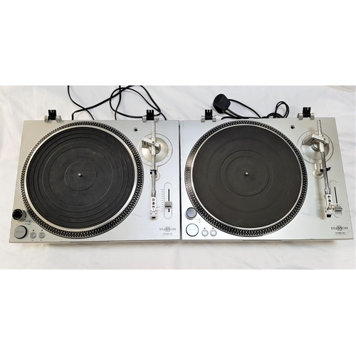 438 - TWO STANTON STR8-20 PROFESSIONAL TURNTABLES
in silver, both with tonearm counterweights