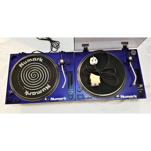 446 - TWO NUMARK TT-1700 BELT DRIVE TURNTABLES
in purple, both with tonearm counterweights