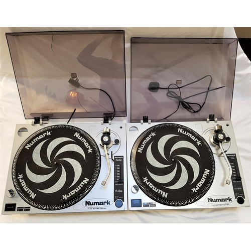 447 - TWO NUMARK TT-1510 BELT DRIVE TURNTABLES
in silver, both with tonearm counterweights