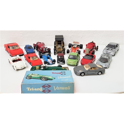 410 - SELECTION OF MODEL CARS
including a boxed Tri-ang Minic electric Vanwall 1/20 scale car; a Waco Roll... 