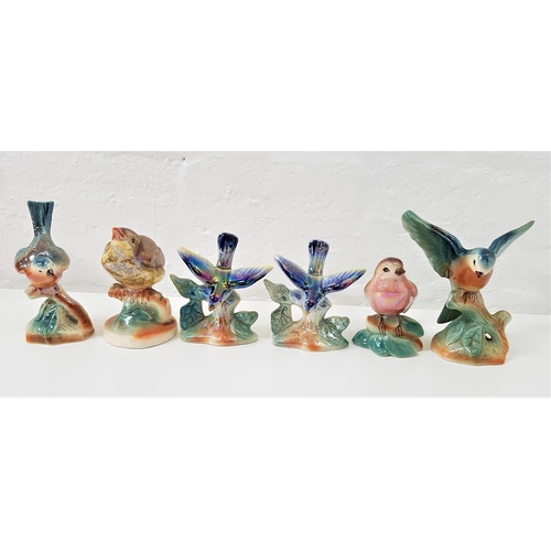 195 - SIX CAMPSIE WARE LUSTRE FIGURINES
including two blue tits, a thrush and three various robins (6)