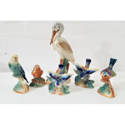 199 - SIX CAMPSIE WARE LUSTRE FIGURINES
including a robin, stork, budgie, two blue tits, and another birds... 