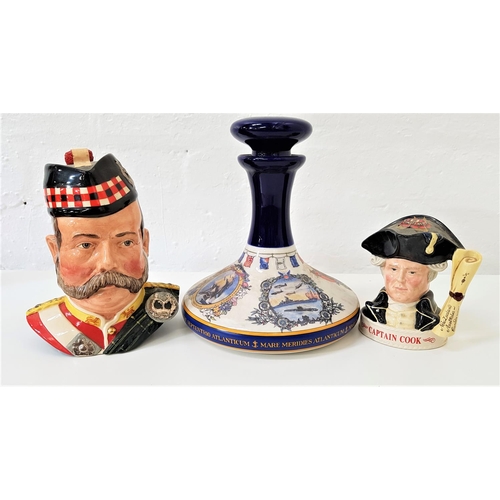 207 - ROYAL DOULTON CAPTAIN COOK DECANTER
with Jim Beam whiskey, sealed; a Royal Doulton William Grant's 2... 