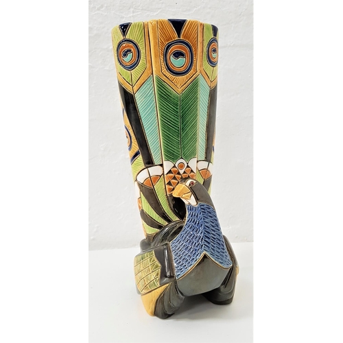 209 - ARTESANIA RINCONADA ART DECO STYLE PEACOCK VASE
with colourful stylised decoration, 26.2cm high