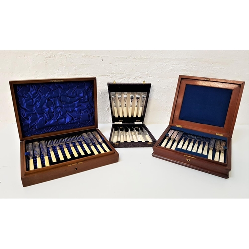 145 - SELECTION OF PLATED CASED CUTLERY
comprising a twelve place setting of mother pearl handled salad kn... 