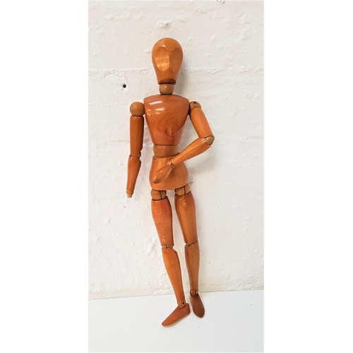 370 - ARTIST'S ELM WOOD LAY MANNEQUIN FIGURE
with articulated body and limbs, approximately 41cm long