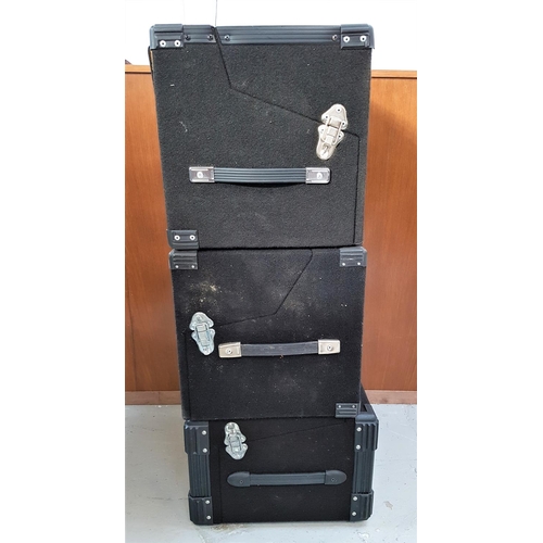 473 - THREE FELT COVERED BOXES FOR DJ EQUIPMENT
37cm x 52cm x 38cm, 38cm x 53cm x 38.5cm and 30cm x 53cm x... 