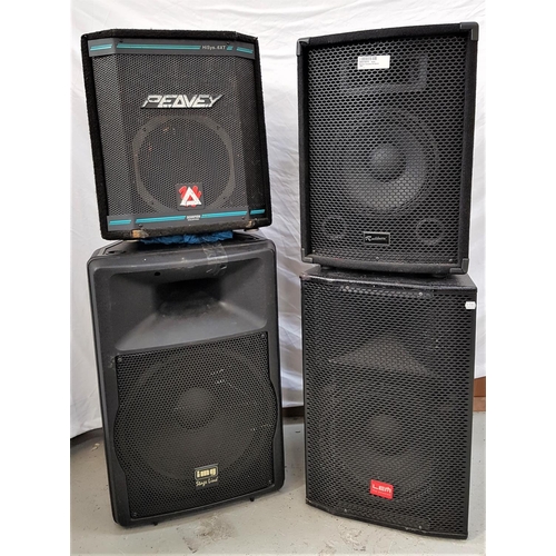 495 - FOUR VARIOUS SPEAKERS
comprising a Stage Line IMG PAV-115/SW; a LEM T4A; a Peavey Hisys 6XT; and a R... 