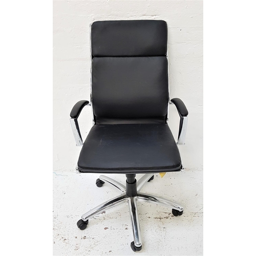 616 - CHROME FRAME OFFICE ARMCHAIR
in black leather effect, with height adjustment, on a chrome five spoke... 