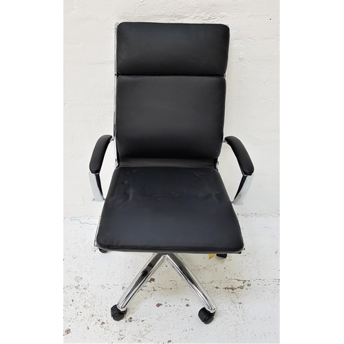 617 - CHROME FRAME OFFICE ARMCHAIR
in black leather effect, with height adjustment, on a chrome five spoke... 