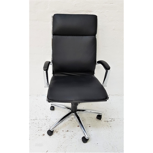 619 - CHROME FRAME OFFICE ARMCHAIR
in black leather effect, with height adjustment, on a chrome five spoke... 