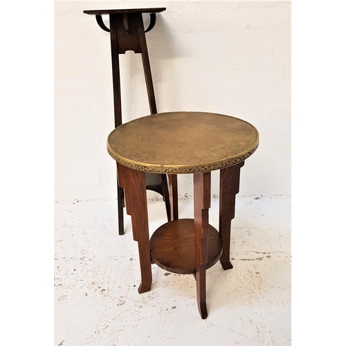 652 - BRASS TOP OCCASIONAL TABLE
with floral and stylised decoration, standing on four shaped supports uni... 