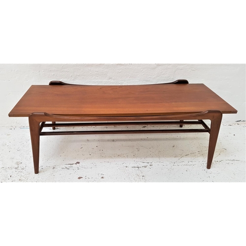 659 - TEAK OCCASIONAL TABLE
with an oblong top standing on shaped supports with a slatted undertier, 118cm... 