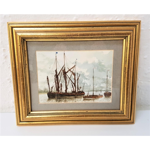 557 - PHIL HISLOP
Moored boats, watercolour, label to verso, 12.5cm x 17.5cm