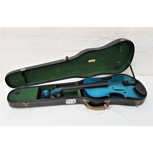 502 - ANTONI VIOLIN
model AV30BC, with a metallic blue body, 35cm one piece back and chin rest, with a cas... 