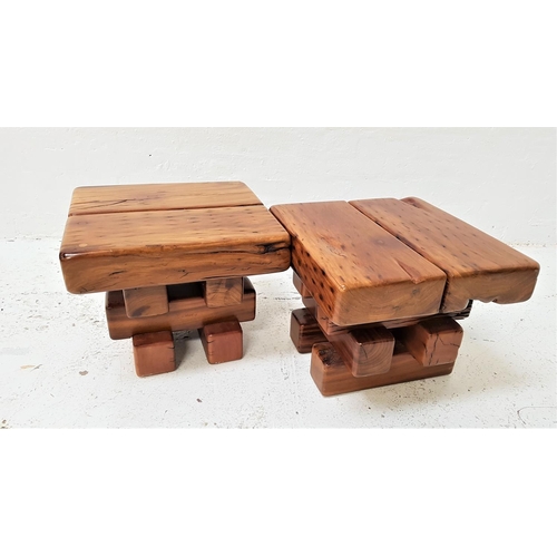 569 - PAIR OF TEAK OCCASIONAL TABLES
constructed from reclaimed railway sleepers, on cross sectioned bases... 