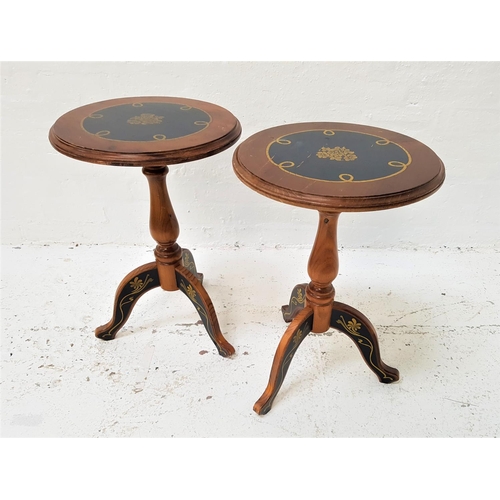 600 - PAIR OF PAINTED PINE OCCASIONAL TABLES
the circular tops with a turned column with a tripod base, 64... 