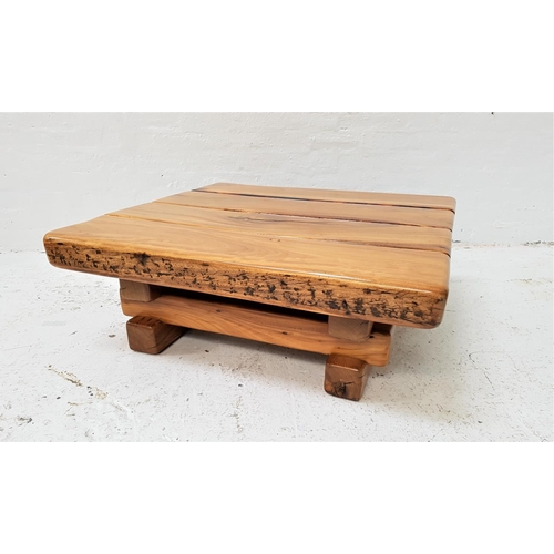 611 - TEAK OCCASIONAL TABLE
constructed from reclaimed railway sleepers, on a similar teak base, 1011cm wi... 