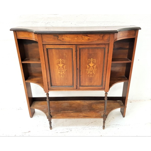 634 - EDWARDIAN ROSEWOOD SIDE CABINET
lower section, with a moulded shaped top above an inlaid frieze, wit... 