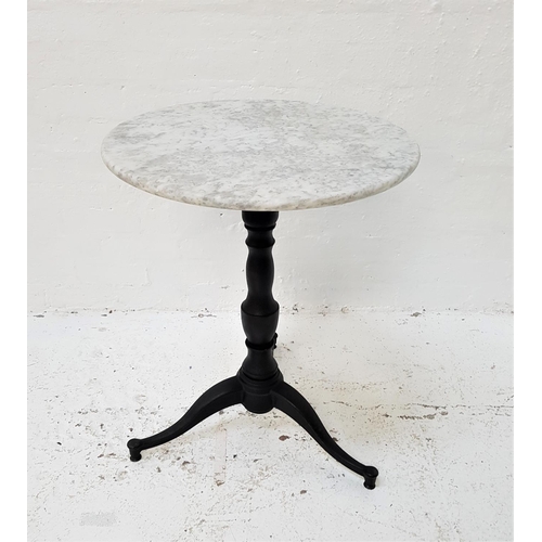 662 - BISTRO TYPE TABLE
with a circular grey veined marble top raised on a shaped metal column with a trip... 