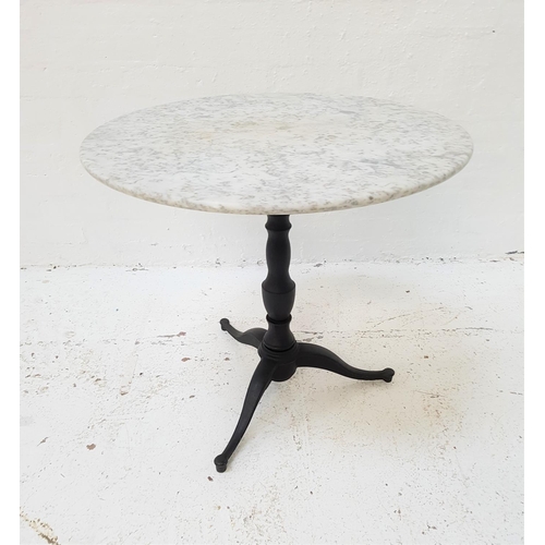 663 - BISTRO TYPE TABLE
with a circular grey veined marble top raised on a shaped metal column with a trip... 